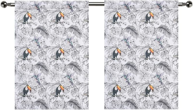 Photo 1 of 36 Inch Length Tier Valances for Kitchen, Rod Pocket Bird Pattern Privacy Protect Half Window Drapes [Size: 28''x36''x2]