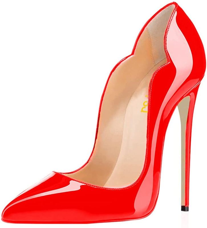 Photo 1 of [Size 8] FSJ Women Classic Pointed Toe High Heels Sexy Stiletto Pumps Office Lady Casual Dress Party Prom Shoes- Red