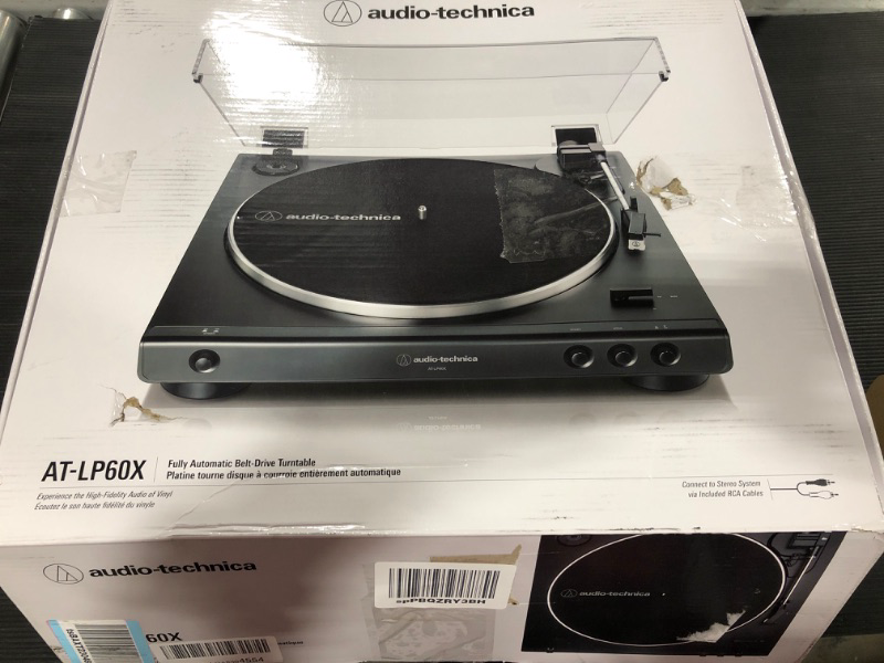 Photo 2 of Audio-Technica AT-LP60X-BK Fully Automatic Belt-Drive Stereo Turntable, Black, Hi-Fi, 2 Speed, Dust Cover, Anti-Resonance, Die-Cast Aluminum Platter