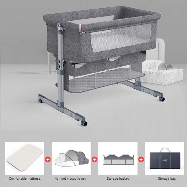 Photo 2 of Baby Bedside Sleeper Bedside Crib Easy Folding Portable Crib Adjustable Portable Bed for Infant/Baby Boy/Baby Girl?Can Be Spliced
