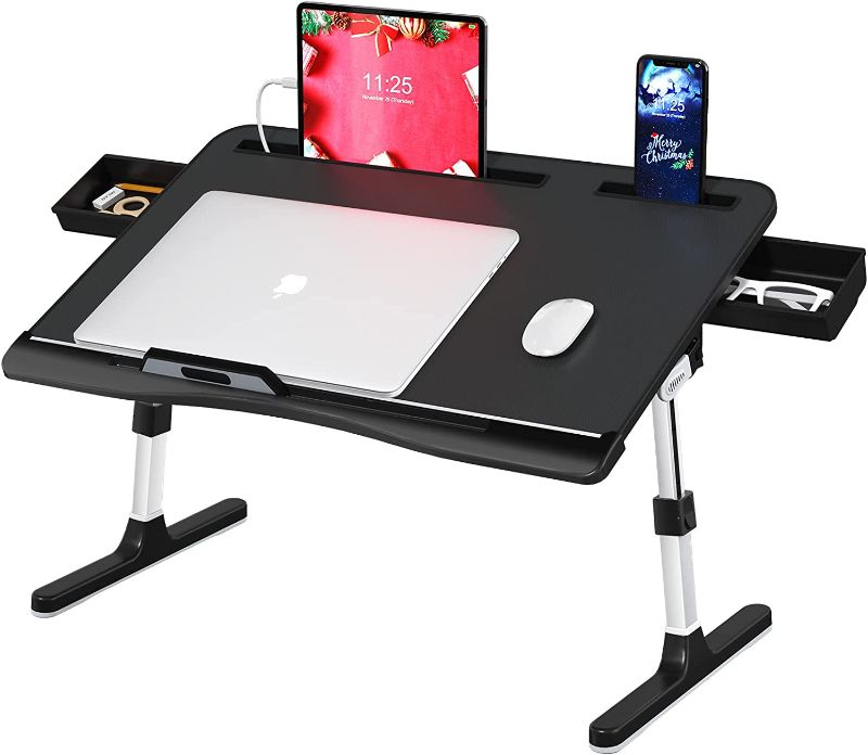 Photo 1 of Foldable Laptop Bed Tray Table PVC Leather,Adjustable Laptop Desk for Bed with Height and Angle,Portable Lap Desk for Laptop and Writing with Double Storage Drawers
