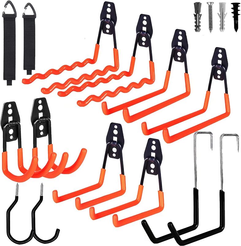 Photo 1 of 14 Pack Garage Hooks Heavy Duty with Extension Cord Organizer & Rafter Bike Hooks, Tool Gifts for Men, Garage Wall Hooks for Hanging Ladders,Bikes,Ropes and More Equipment 