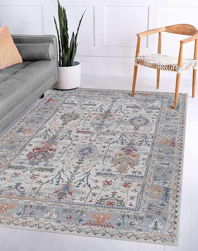 Photo 1 of Adiva Rugs Machine Washable Area Rug with Non Slip Backing for Living Room, Bedroom, Bathroom, Kitchen, Printed Persian Vintage Home Decor, Floor Decoration Carpet Mat (Multi, 5'3" x 7'5")
