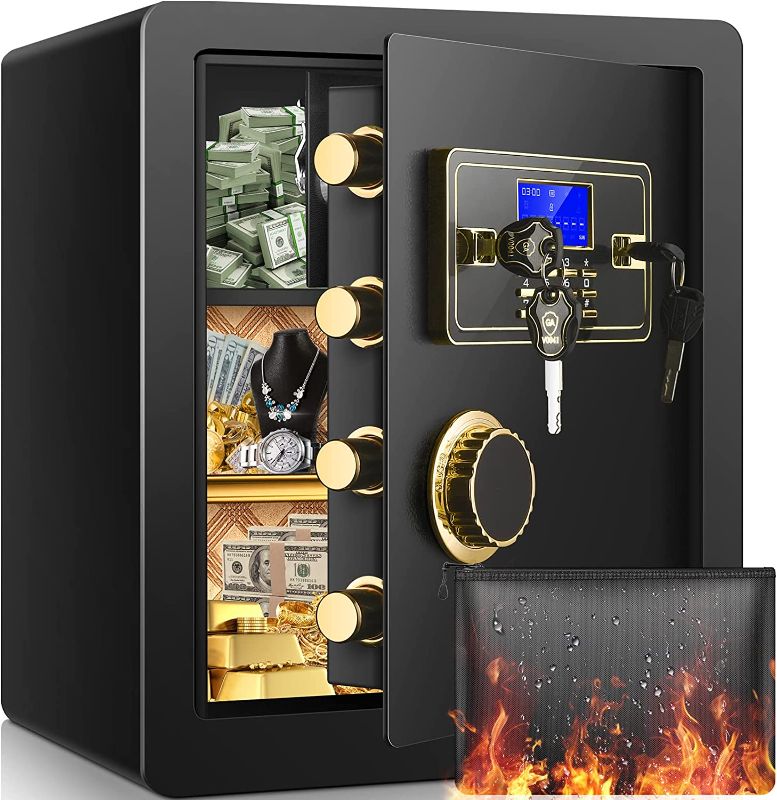 Photo 1 of 2.2 Cubic Upgrade Safe Box Fireproof Waterproof, Security Home Safe Box with Digital Combination, Electronic Keypad & Keys Interior Lock Box, Fireproof Safe for Side Arm Cash and Important Papers
