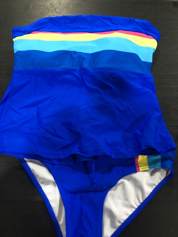 Photo 2 of [Size Small ] ROSKIKI Women's Sleeveless Rainbow Swimsuit Surfing Swimwear Retro Tankini Blue