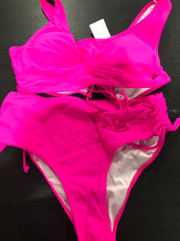 Photo 2 of [Size M] Women's High Waisted Bikini Twist Front Tie Back 2 Piece Swimsuits Hot Pink 