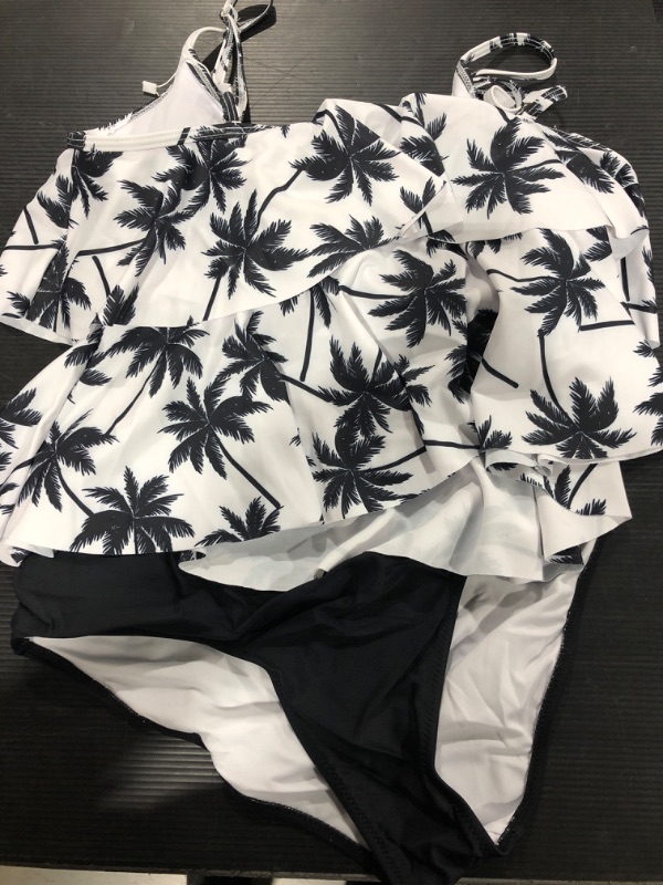 Photo 2 of [Size L] Beachsissi Tankini Bathing Suit Stripe Print High Waisted Tummy Control 2 Piece Swimsuit Coconut Tree