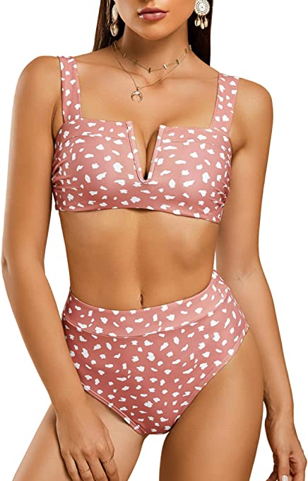 Photo 1 of [Size S] Saodimallsu Womens Sexy Two Piece Leopard Printed Swimsuits High Waisted High Cut Padded Bikini Set