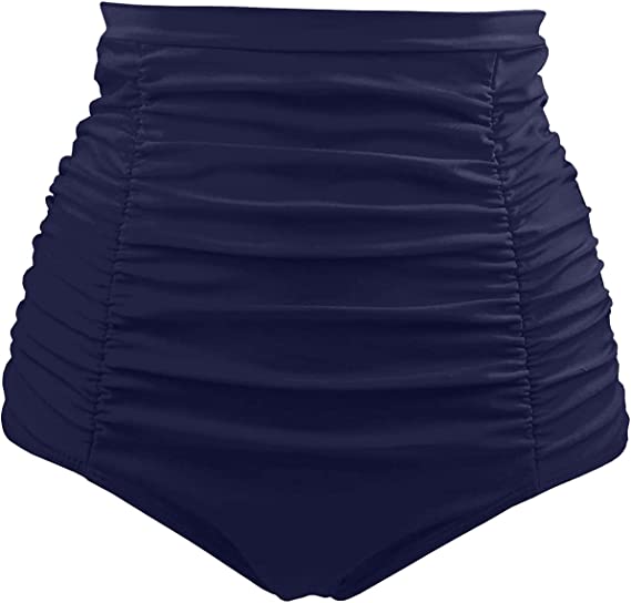 Photo 1 of [Size XXL] Tempt Me Women's High Waisted Swimsuit Bottom Tummy Control Ruched Bikini Bottom [Navy] 