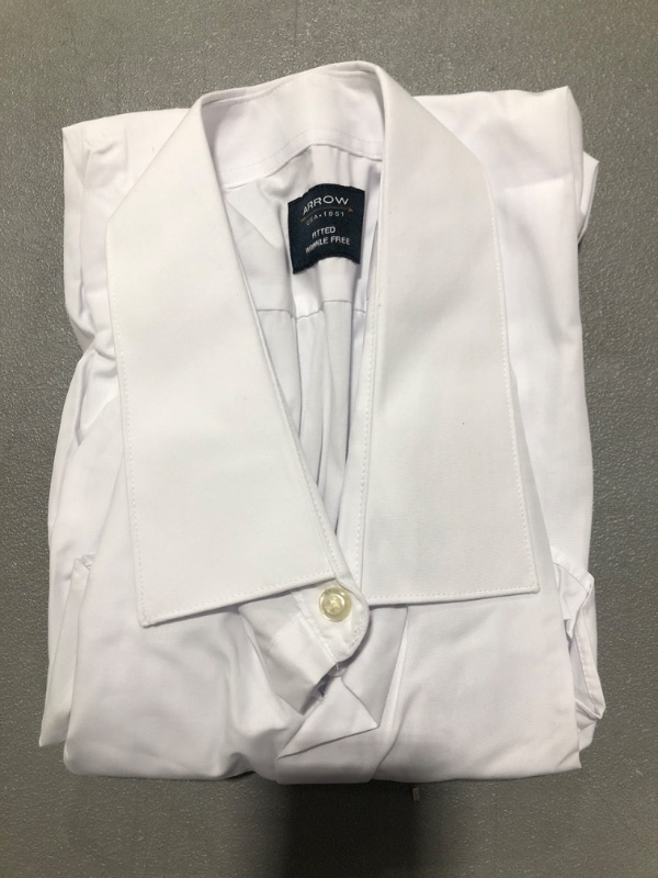 Photo 2 of Arrow 1851 Men's Dress Shirt Poplin (Available in Regular, Extreme Slim Fits), White, 18"-18.5" Neck 36"-37" Sleeve