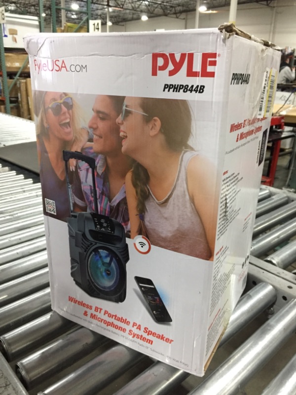 Photo 1 of 400W Portable Bluetooth PA Loudspeaker - 8” Subwoofer System, 4 Ohm/55-20kHz, USB/MP3/FM Radio/ ¼ Mic Inputs, Multi-Color LED Lights, Built-in Rechargeable Battery w/ Remote Control - Pyle PPHP844B