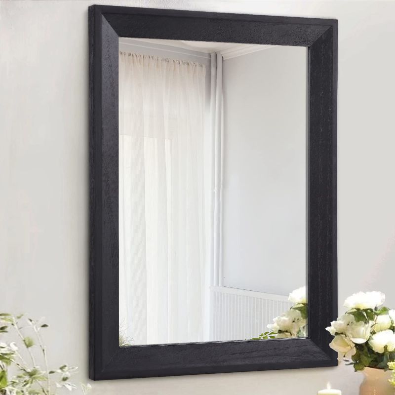 Photo 2 of AAZZKANG Wall Mirror Black Rectangle Rustic Wood Mirror Decorative Hanging Mirror for Bathroom Bedroom Farmhouse
