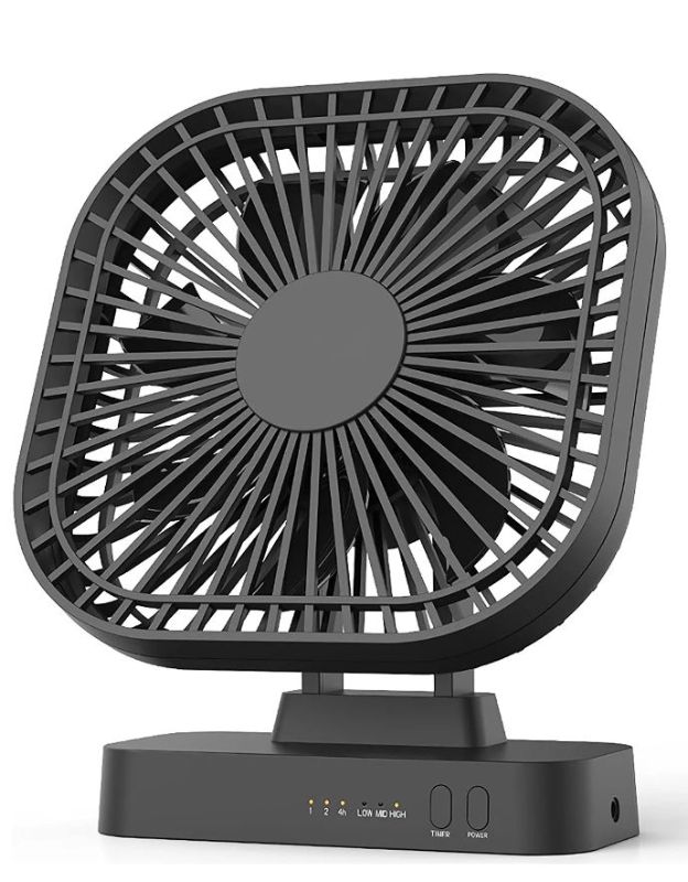 Photo 1 of 5'' AA Battery Operated Fan, Desk Fan with Timer, 3 Speeds, Extra Quiet, 7-Blade Design, Adjustable Angle, for Office Desk, Bedroom and Outdoor (without Batteries)
