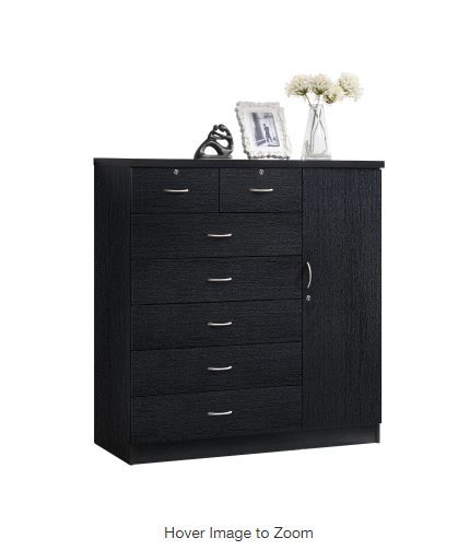 Photo 2 of 7-Drawer Black Chest of Drawers with Door
