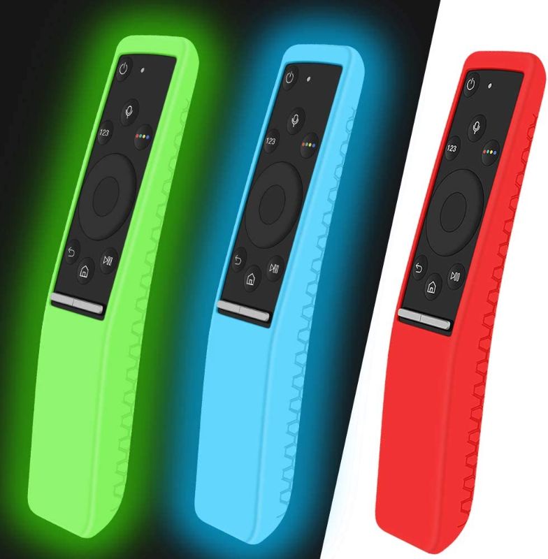 Photo 1 of 3Pack Silicone Protective Case for Samsung Smart TV Remote Controller BN59 Series,Remote Case Holder for Smart 4K Ultra HDTV Remote,Shockproof Samsung Curved Remote Back Cover-Glowblue Glowgreen Red 2 Pack
