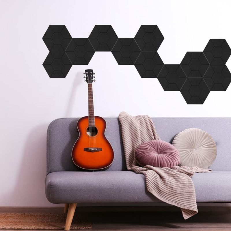 Photo 1 of 12 Pack 3D Acoustic Panels, COSOON Hexagon Acoustic Absorption Panel, 14"x12"x0.4" Soundproof Padding High Density Decorative Sound Dampening Panels for Home and Offices AK5
