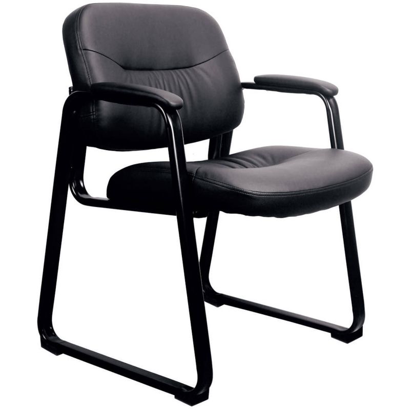 Photo 1 of Essentials by OFM Leather Executive Sled Base Side Chair with Padded Arms Black ESS-9015 | Quill
