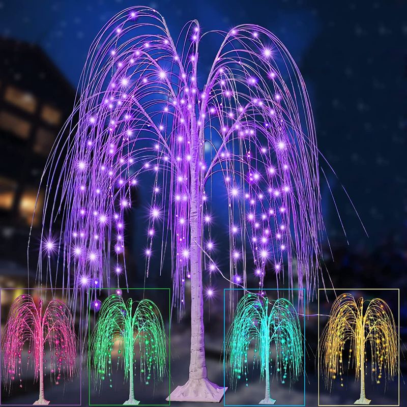Photo 1 of 5Ft Lighted Willow Tree Color Changing with Remote, Colorful Drooping Artificial White Tree Weeping Willow Tree with Green Red Pink Lights Indoor Outdoor Decor for Halloween Christmas Wedding Party
