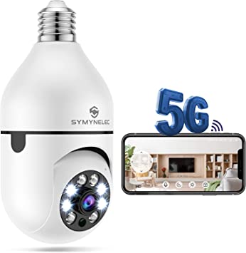 Photo 1 of SYMYNELEC 5GHz 2.4GHz Light Bulb Camera, 355 Degree Pan/Tilt Panoramic IP Security Camera, 5G WiFi 1080P Smart Home Surveillance Cam with Motion Detection Alarm Night Vision Two Way Talk Indoor E27