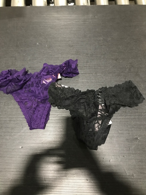 Photo 1 of 2 PACK VICTORIA SECRET TLACE THONGS 
SIZE SMALL 