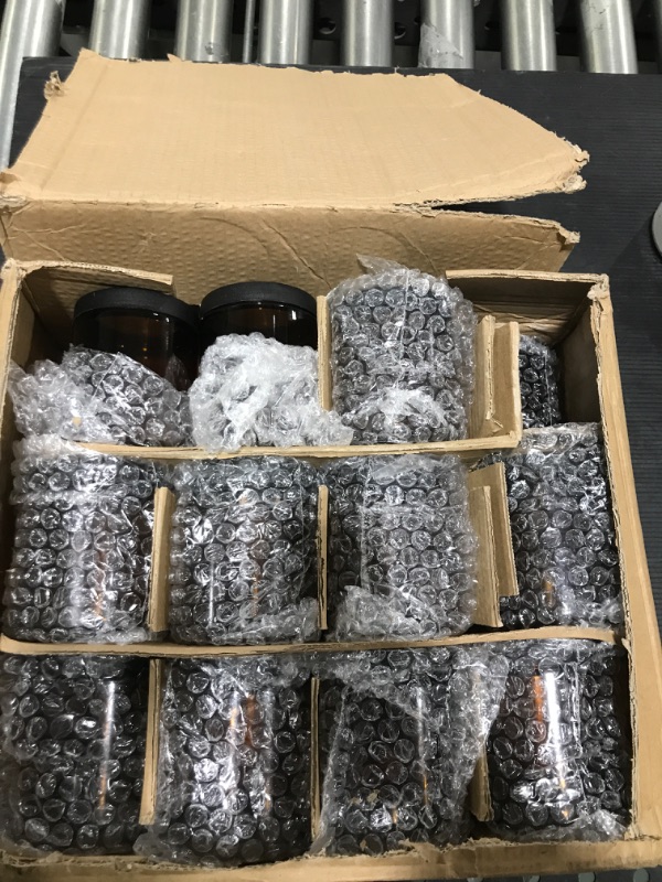 Photo 1 of 24 Pack, 8 OZ Thick Amber Round Glass Jars with Black Metal Lids - Empty Candle Making Jar, Food Storage Containers, Canning / Mason Jar For Spice, Powder, Liquid, Sample - Leakproof & Dishwasher Safe
