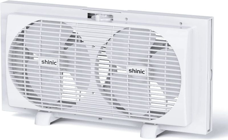 Photo 1 of Shinic 9 Inch Twin Window Fan Reversible Airflow Control, 2 Speeds Window Exhaust Fan with Auto-locking Expenders and Foldable Handle, ETL Listed, Household Window Fan Fits 22"-33" ?Window
