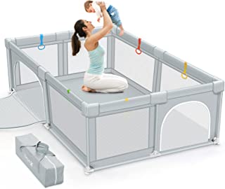 Photo 1 of Dripex Baby Playpen, Large Baby Playards with Zipper Gates, Kids Play Pen, Safe No Gaps, See-Through mesh, Play Pens for Babies and Toddlers, Baby Gate Playpen, Baby Fence (Grey 79*59 inch)
