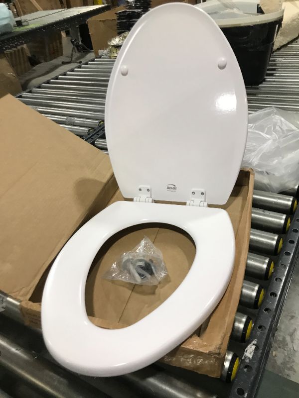 Photo 2 of Bemis 7B1500EC 390 Molded Wood Elongated Toilet Seat, White
