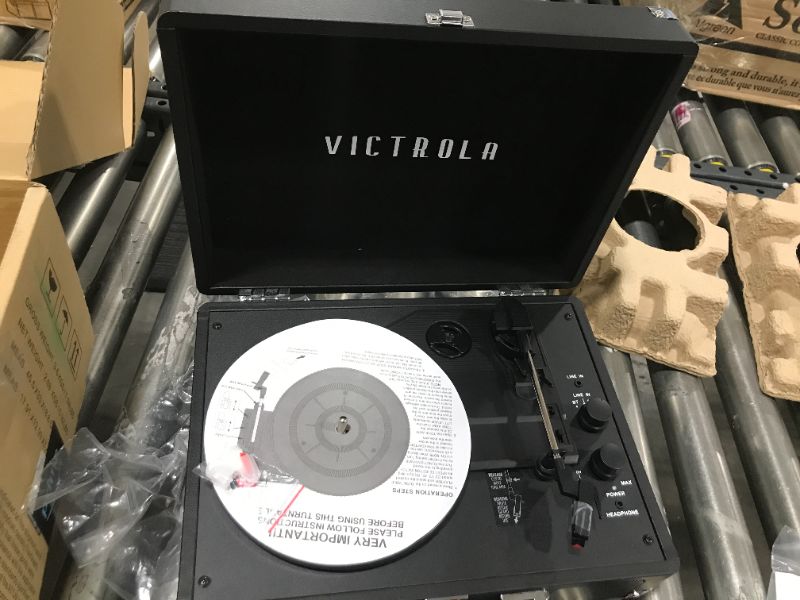 Photo 3 of Victrola Vintage 3-Speed Bluetooth Portable Suitcase Record Player with Built-in Speakers | Upgraded Turntable Audio Sound| Includes Extra Stylus | Black, Model Number: VSC-550BT-BK, 1SFA
