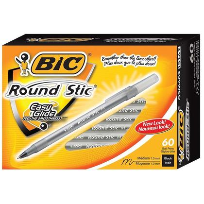 Photo 1 of BIC Round Stic Ballpoint Pen, Medium, Black Ink, 60/Box, 2 BOXES, BLUE AND BLACK
