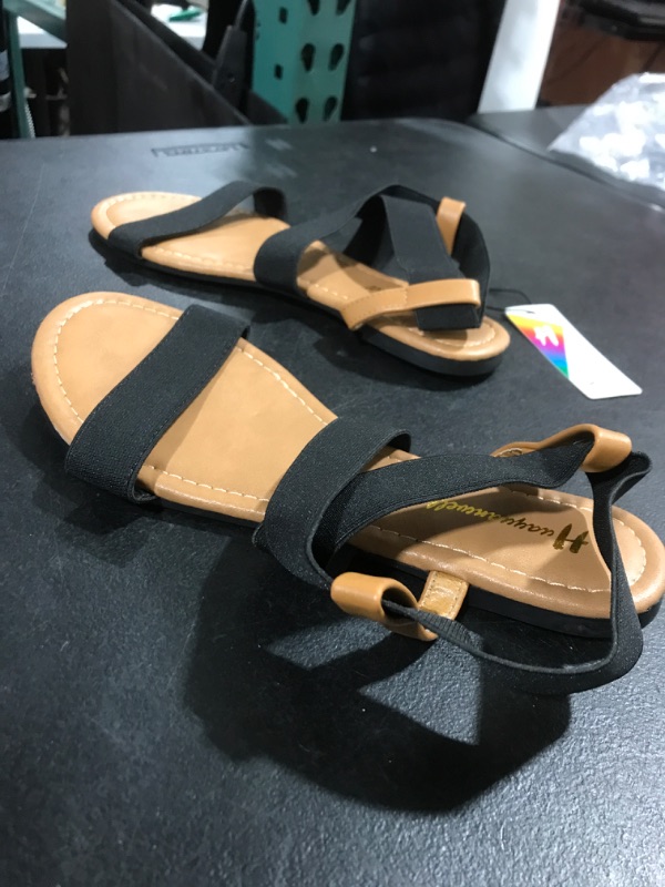 Photo 1 of WOMENS ELASTIC FLAT SANDAL STRAPPY SANDALS (6,BLACK) 