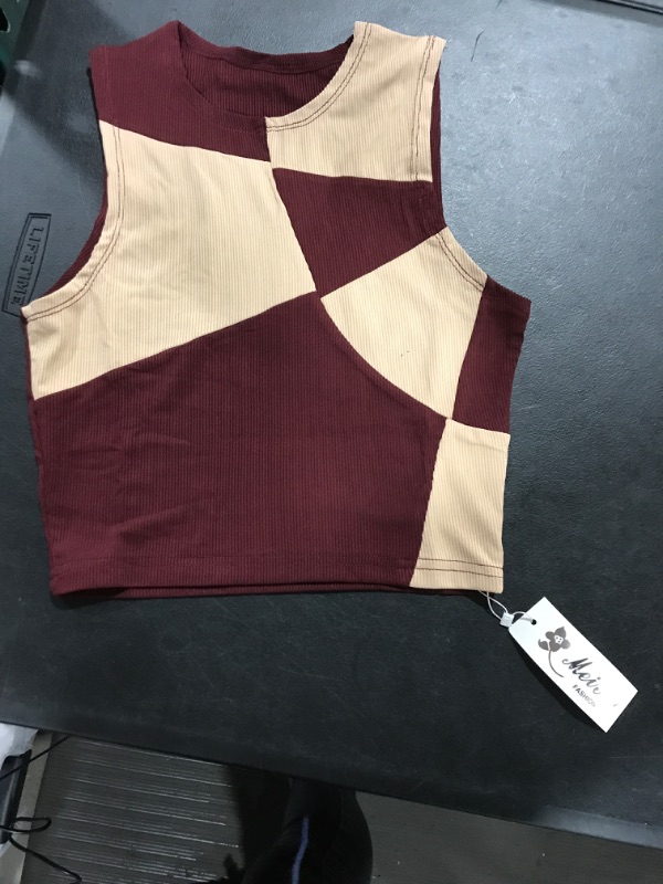 Photo 1 of  Women's Sleeveless knit cropped Tank top brown - small
