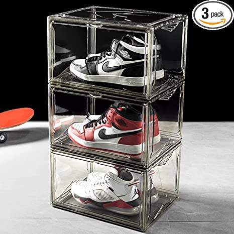 Photo 1 of 3-Pack Clear Shoe Boxes Stackable Plastic Sneaker Box Container, 