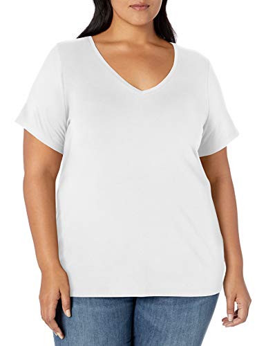 Photo 1 of Amazon Essentials Women's Plus Size Short-Sleeve V-Neck T-Shirt, White, 2X