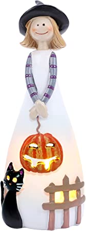 Photo 1 of Adorable Friendly Halloween Witch Firgures Candle Holder, W/ Flickering Led Candle, Classic Witches Hats, Black Cat, Pumpkin for Fall Decor Party Holiday Decoration Home Accent Collectibles
