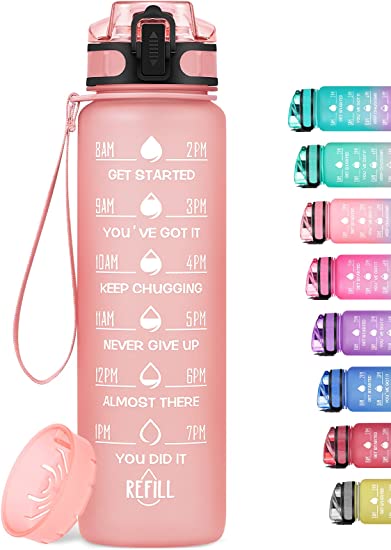 Photo 1 of  32oz Motivational Water Bottle with Time Marker & Fruit Strainer, Leak-proof BPA Free Non-Toxic 1l Bottle with Carrying Strap, Perfect for Fitness, Gym and Outdoor Sports
