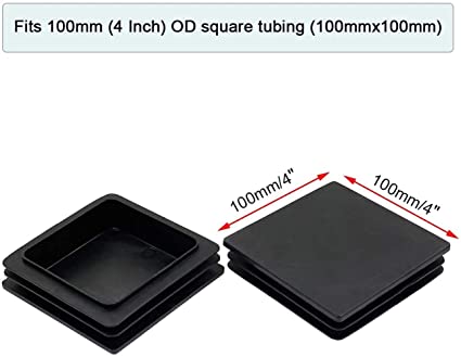 Photo 3 of 4 Inch Square Plastic Plugs, 4Pcs Tubing End Caps Black Plastic Square Plugs Tubing Post End Cap for Square Tubing Chair Glide Inserts for Fitness Equipment

Product Dimensions: 4" outer diameter Square tube plug, This plug fits 4 inch (100 x 100 mm) tubi