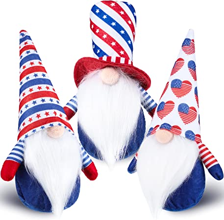 Photo 2 of 3 Pieces Cmas Gnomes Holiday Tomte 4th of July Gnomes Plush Decorations Veterans Day Tomte Decoration Gnome Figurines Stars and Stripes Nisse Handmade Scandinavian Ornaments Plush gnome 