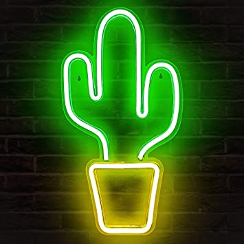 Photo 1 of Lumoonosity Cactus Light Neon Signs - Big Cactus Neon Light for Bedroom - Led Neon Cactus Lights for Home Decor - Cactus Night Light with Switch - Yellow & Green Cactus Lamp Led Sign - 18.5 x 10-inch