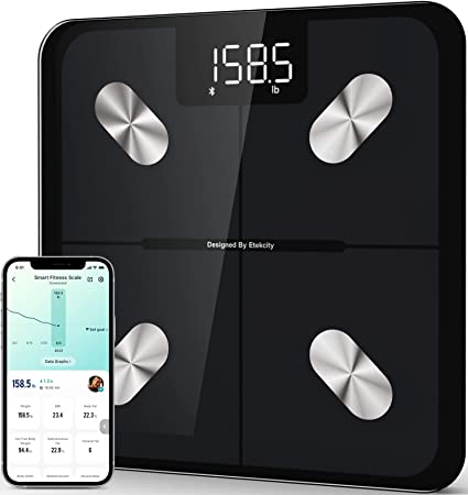 Photo 2 of Etekcity Smart Scale For Body Weight And Fat, Digital Bathroom Scale Accurate To 0.05lb/0.02kg Weighing Machine For People's Muscle BMI, Bluetooth Electronic Body Composition Monitor, 400lb

SIZE 11"L x 11"W x 1.1"H