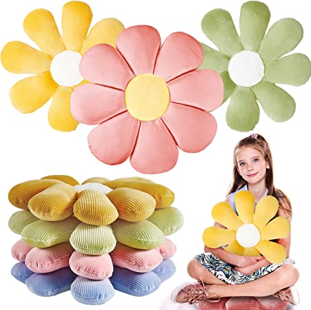 Photo 2 of  Daisy Flower Shaped Throw Pillow Cute Floor Cushion Seating Room Decor for Reading (Yellow, Green, Pink, 15/ 21.6 in), 