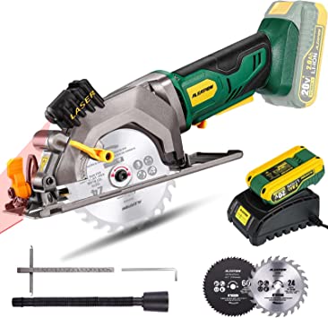 Photo 1 of ALEAPOW Cordless Circular Saw, 20V 4-1/2" Lightweight Mini Saw with 2.0Ah Battery, 1- H Fast Charger, 2 Blades, Max Cutting Depth: 1-11/16”(90°), 1-1/8”(45°), Ideal for Wood, Plastic and Soft Metal