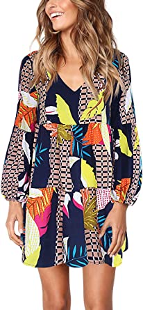 Photo 1 of Cosonsen Womens Printed Swing Shift Dress Long Sleeve V Neck Tunic Dress 

SIZE SMALL 