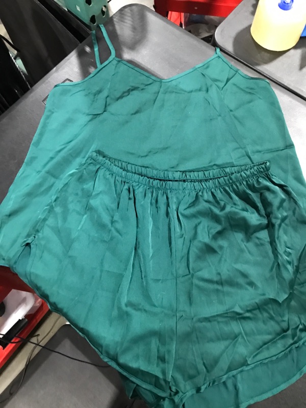 Photo 2 of ZANDO SILK SHORT PAJAMA SET LINGERIE GREEN LARGE 