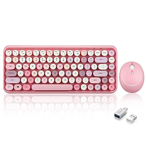 Photo 1 of Perixx PERIDUO-713 Wireless Mini Keyboard and Mouse Combo, Retro Round Key Caps, Pastel Pink, US English Layout
