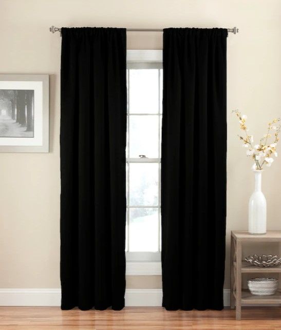 Photo 1 of 84-in Black Polyester Room Darkening Rod Pocket Curtains - 2 Panels -
