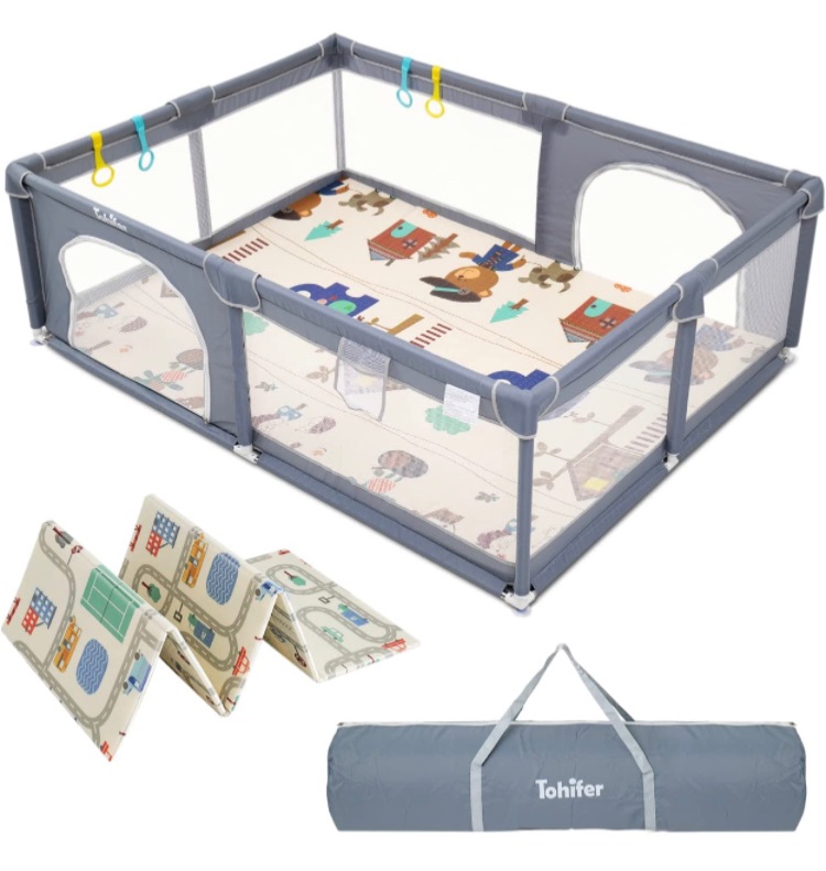 Photo 1 of Baby Playpen with Mat, Large Baby Play Yard for Toddler, BPA-Free, Non-Toxic, Safe No Gaps Playards for Babies, Indoor & Outdoor Extra Large Kids Activity Center 79"x59"x26.5" with 0.4" Playmat