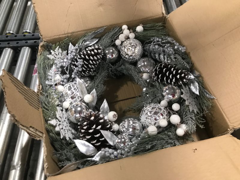 Photo 1 of /White Flocking Mixed Needle Artificial Christmas Wreath