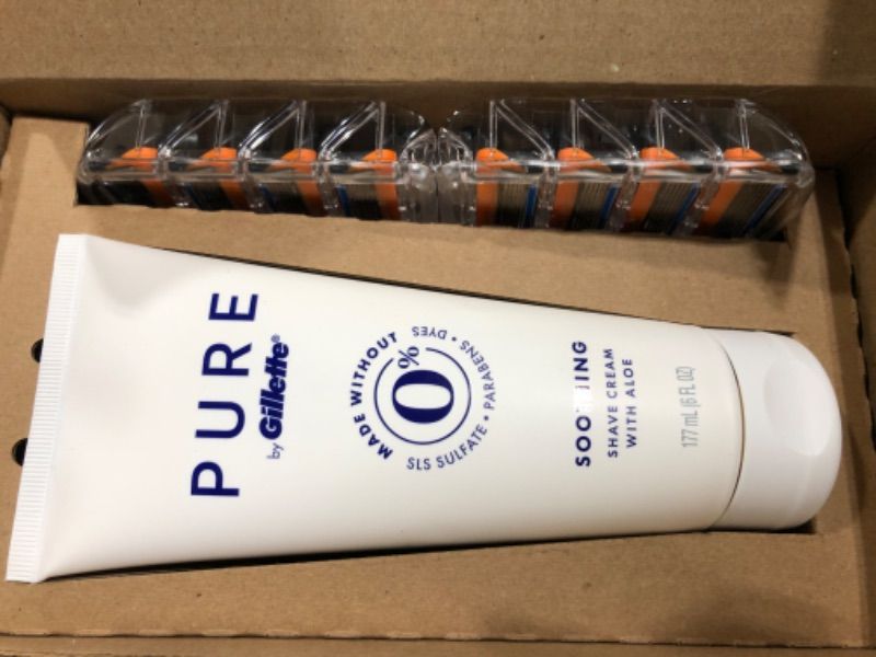 Photo 1 of 
Gillette Fusion5 Mens Razors 8 Razor Blade Refills Plus Gillette PURE Mens Soothing Shaving Cream with Aloe, 6 Oz 

