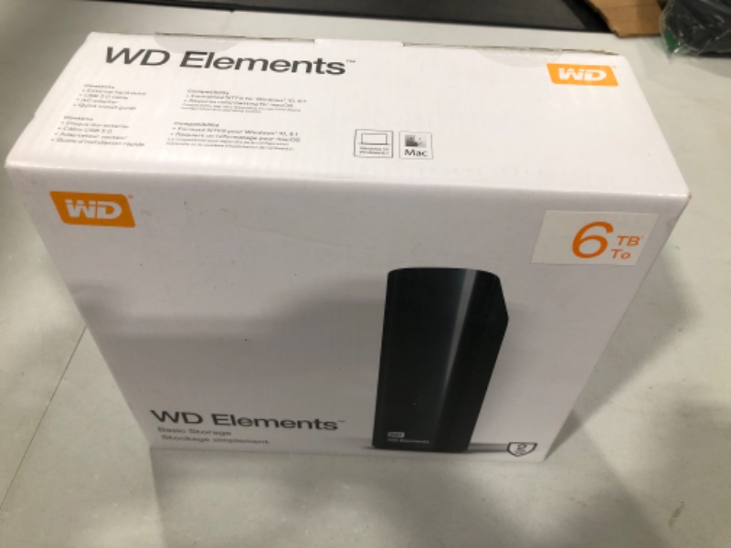 Photo 3 of WD 6TB Elements Desktop External Hard Drive, USB 3.0 external hard drive for plug-and-play storage - WDBWLG0060HBK-NESN - SEALED - - -- -
